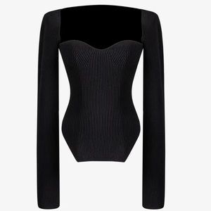 Black rib-knit sweater open chest